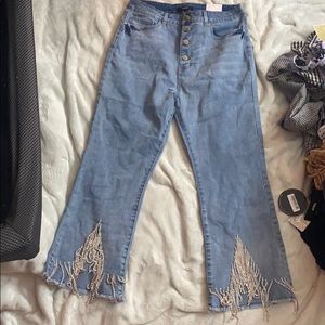 High waisted Rhinestone waterfall jeans
